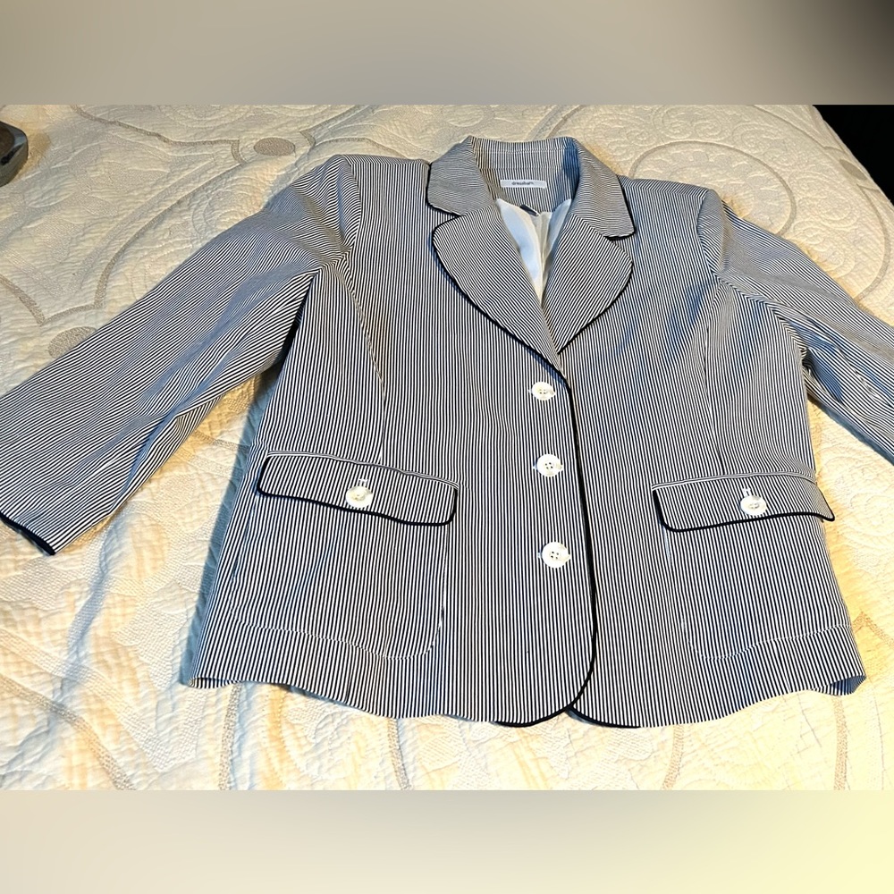 Dress Barn pin striped navy white blazer XL